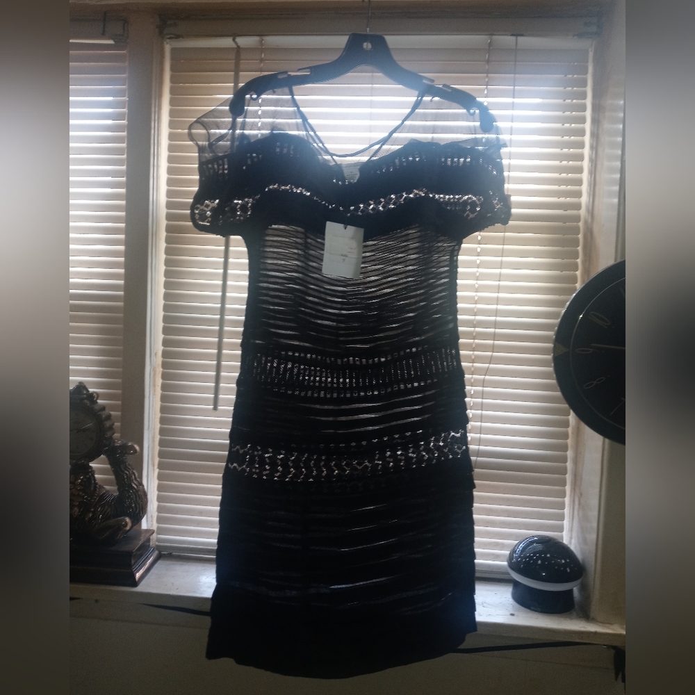Diane Von Furstenberg Mabel Black Silk Dress Size 0 Lace Crochet Trim Shift